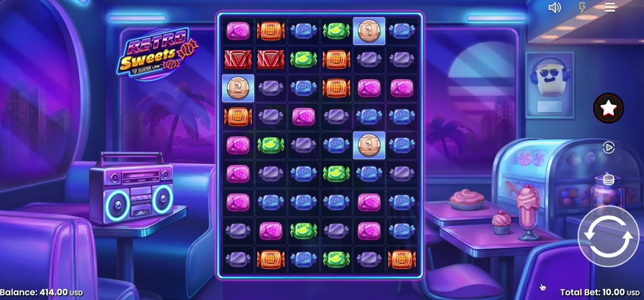 Retro Sweets de Push Gaming — cluster cascading con dulces